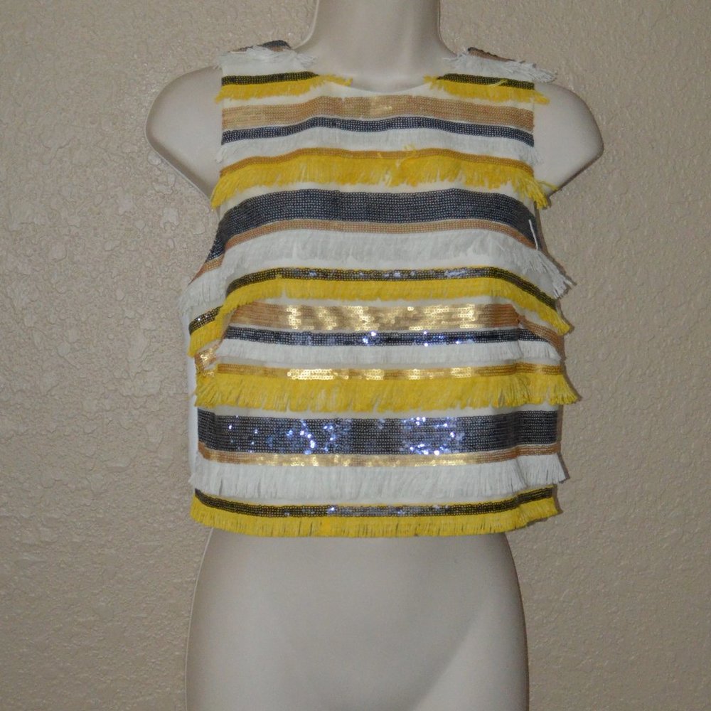 NWT $280 S Artelier Nicole Miller Fringe Crop Top